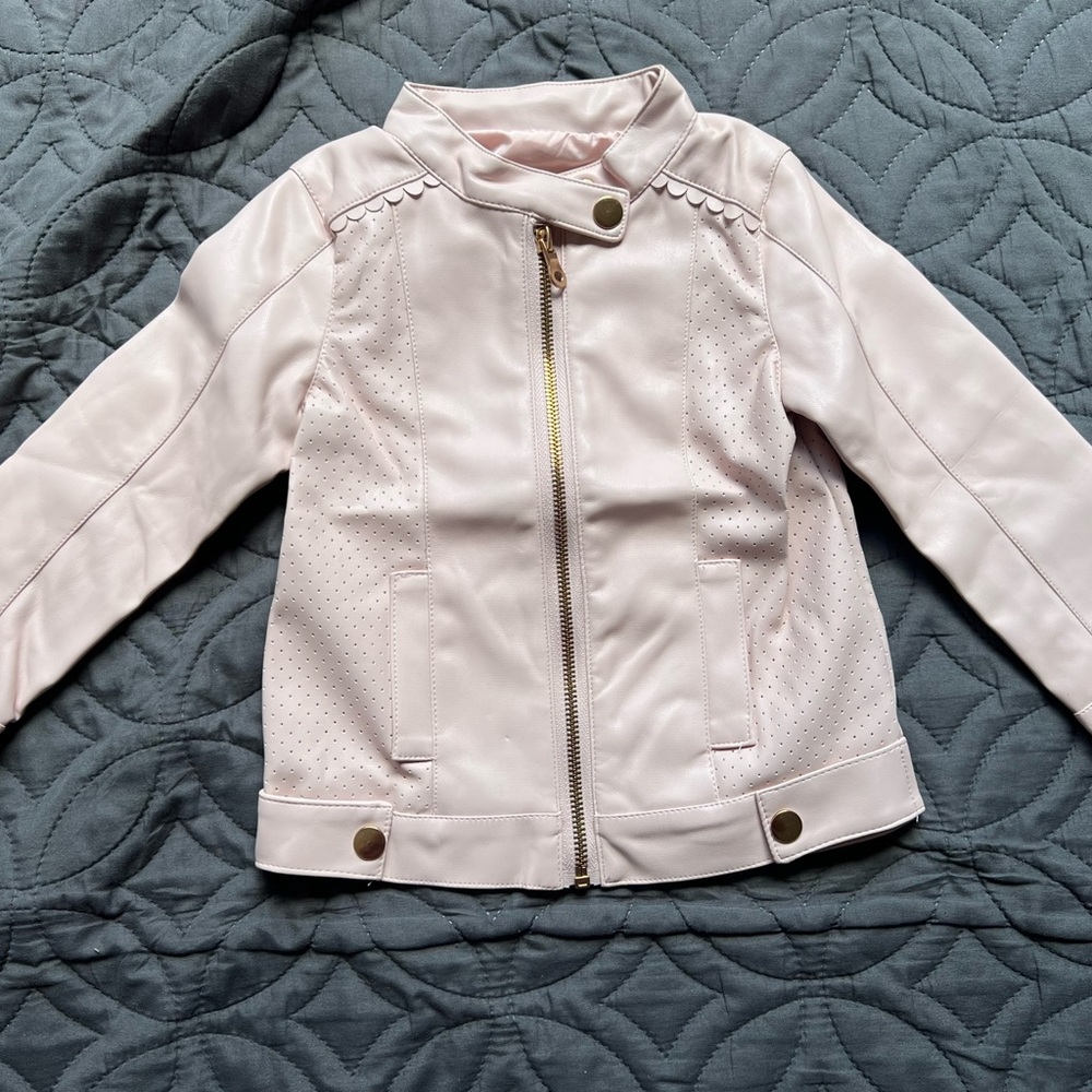 Girls' Pink Faux Leather Moto Jacket with Gold Hardware size 24 months
